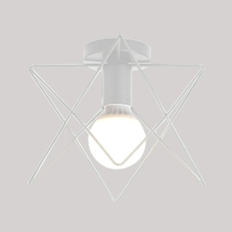 Vintage Iron Wire Geometric Flush Mount Single-Bulb Ceiling Fixture For Aisle Lighting White / B