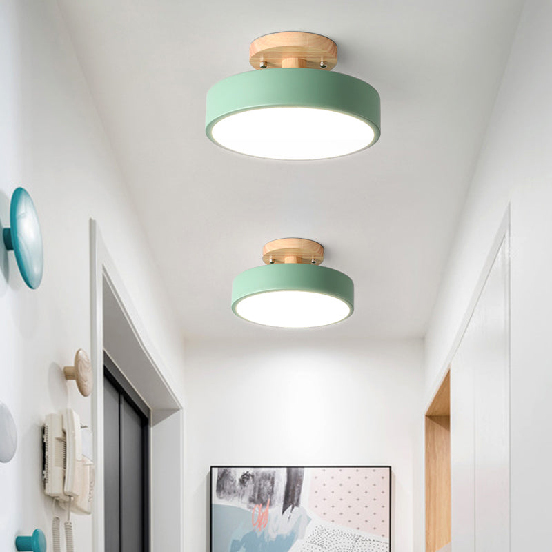Sleek Wood Semi Flush Mount Led Ceiling Light With Round Acrylic Shade - Simplicity At Its Best!