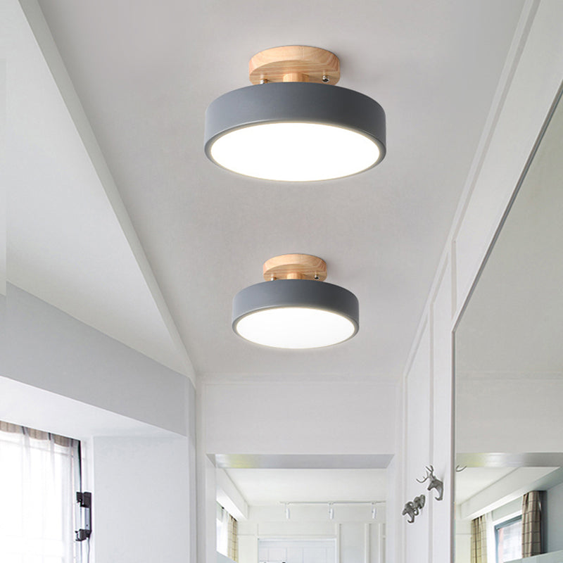 Sleek Wood Semi Flush Mount Led Ceiling Light With Round Acrylic Shade - Simplicity At Its Best!