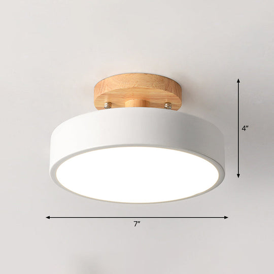 Sleek Wood Semi Flush Mount Led Ceiling Light With Round Acrylic Shade - Simplicity At Its Best!