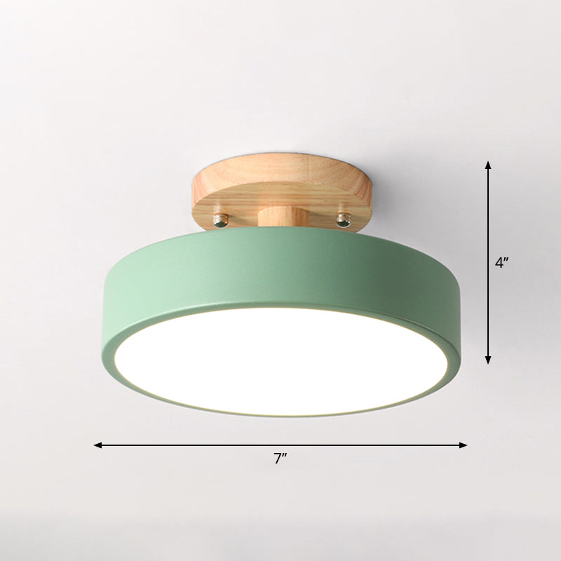 Sleek Wood Semi Flush Mount Led Ceiling Light With Round Acrylic Shade - Simplicity At Its Best!
