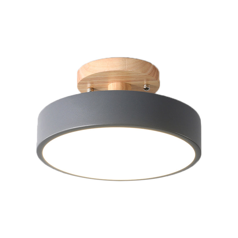 Sleek Wood Semi Flush Mount Led Ceiling Light With Round Acrylic Shade - Simplicity At Its Best!