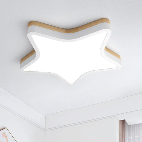 Kids Star Led Ceiling Lamp In Yellow-White - Acrylic Flush Mount Fixture For Bedrooms