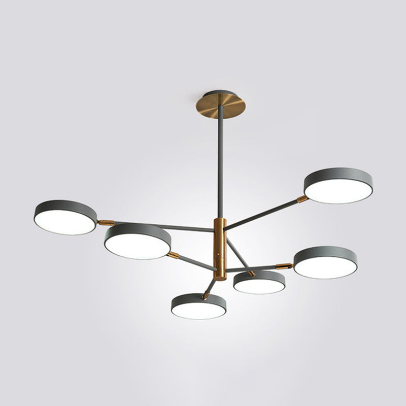 Sleek Rotatable Metal Branch Led Chandelier With Round Acrylic Shade - Modern Hanging Lamp Design