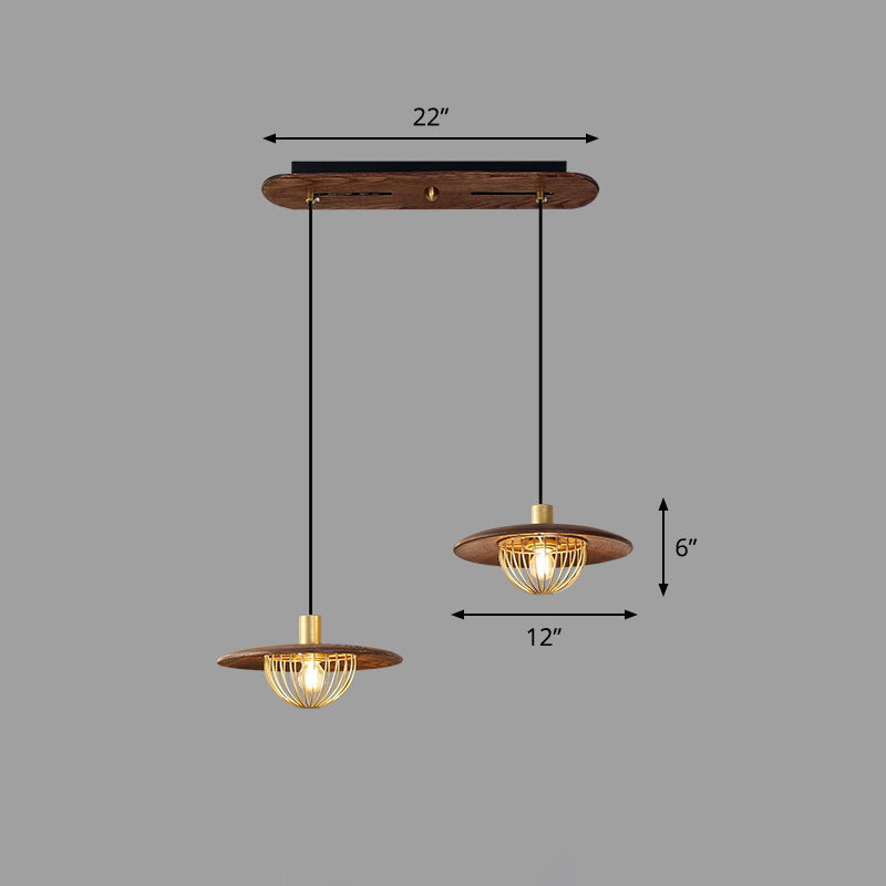 Contemporary Wooden Pendant Light with Cage Bottom - 1-Light Hanging Ceiling Fixture