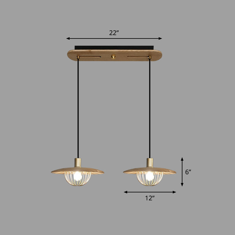 Contemporary Disc Pendant Light With Wooden Finish And Cage Bottom - 1-Light Ceiling Lighting 2 /