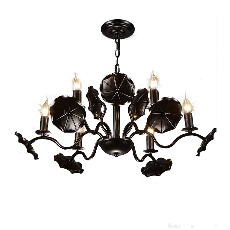 Metal Candle Chandelier Country 6-Light Pendant In Rust For Living Room