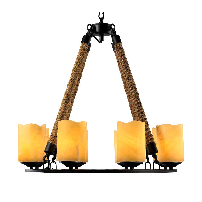 Rustic Yellow Metal Pendant Chandelier - 8-Light Round Fixture For Living Room