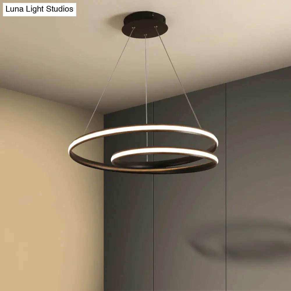 23/31.5 Led Dining Room Chandelier Light With Whirl Acrylic Shade - Black/White Ceiling Pendant In