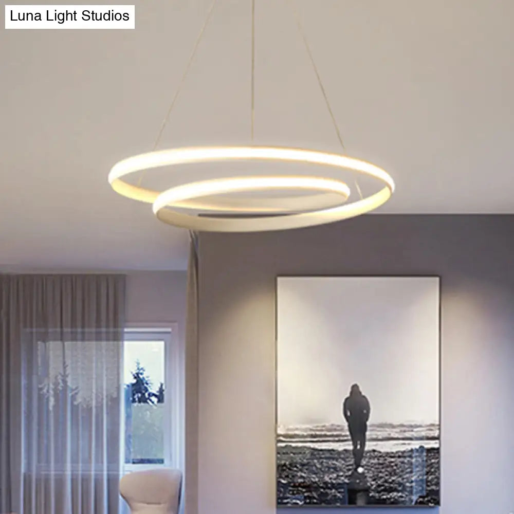 23/31.5 Led Dining Room Chandelier Light With Whirl Acrylic Shade - Black/White Ceiling Pendant In