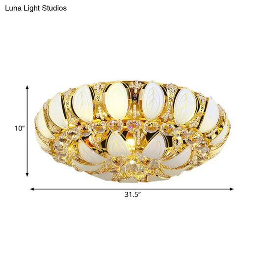 23.5’/31.5’ Contemporary Crystal And Glass Round Flush Ceiling Light With Leaf Pattern In Gold