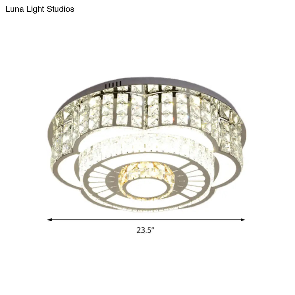 23.5’/31.5’ Floral Led Ceiling Flush Mount Lamp In Chrome With Crystal Accents