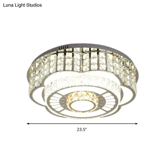 23.5’/31.5’ Floral Led Ceiling Flush Mount Lamp In Chrome With Crystal Accents