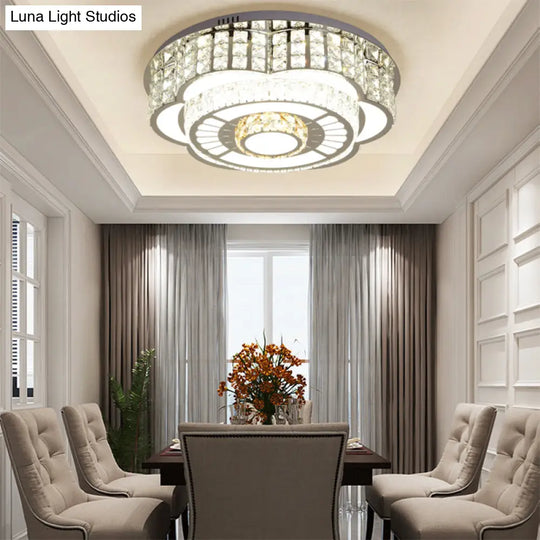 23.5’/31.5’ Floral Led Ceiling Flush Mount Lamp In Chrome With Crystal Accents