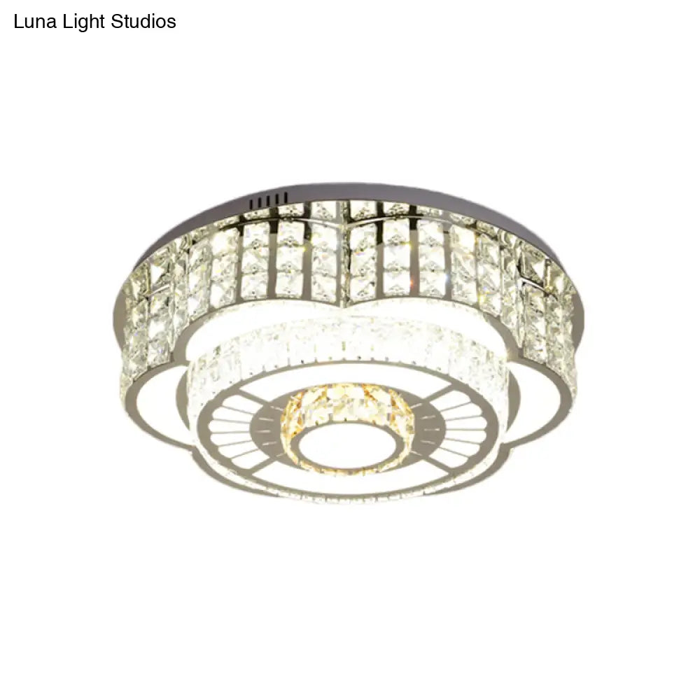 23.5’/31.5’ Floral Led Ceiling Flush Mount Lamp In Chrome With Crystal Accents