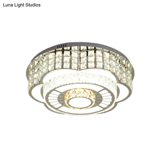 23.5’/31.5’ Floral Led Ceiling Flush Mount Lamp In Chrome With Crystal Accents