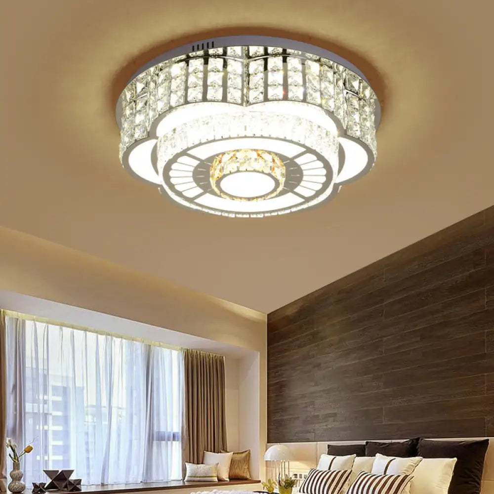 23.5’/31.5’ Floral Led Ceiling Flush Mount Lamp In Chrome With Crystal Accents / 23.5’
