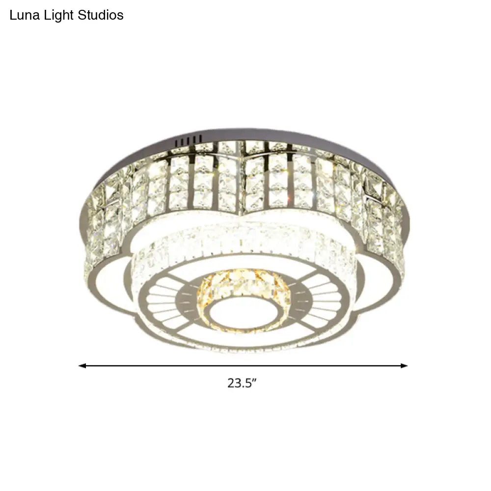 23.5/31.5 Floral Led Ceiling Flush Mount Lamp In Chrome With Crystal Accents