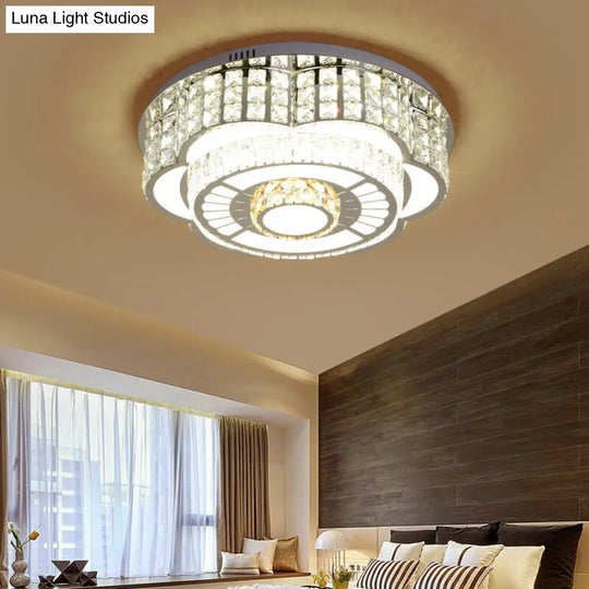 23.5/31.5 Floral Led Ceiling Flush Mount Lamp In Chrome With Crystal Accents / 23.5