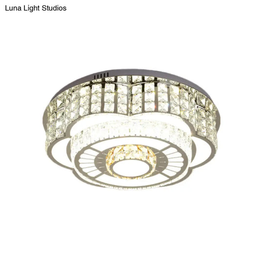 23.5/31.5 Floral Led Ceiling Flush Mount Lamp In Chrome With Crystal Accents