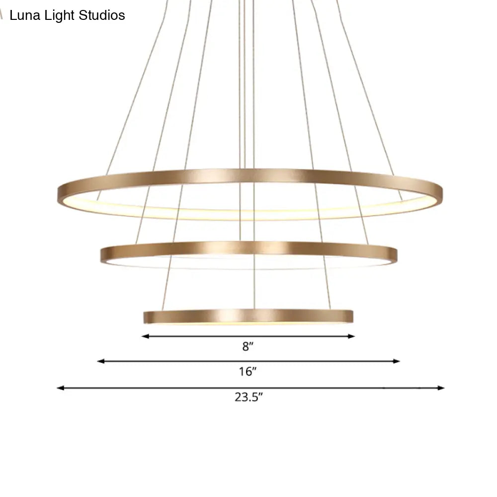 23.5/31.5 Gold Loop Chandelier Pendant With Modern Led Acrylic Ceiling Light In Warm/White