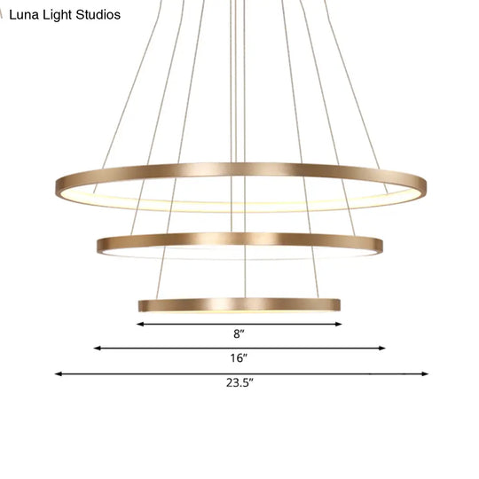 23.5/31.5 Gold Loop Chandelier Pendant With Modern Led Acrylic Ceiling Light In Warm/White