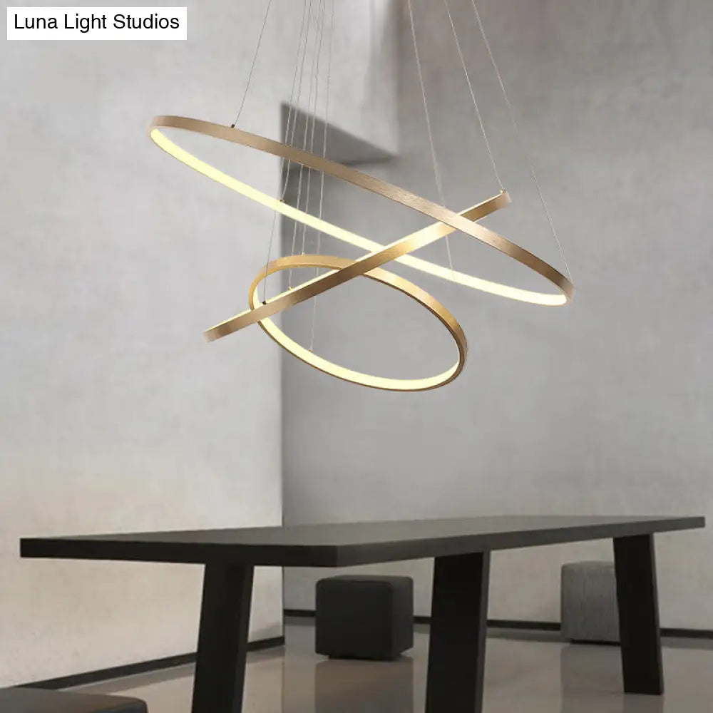 23.5/31.5 Gold Loop Chandelier Pendant With Modern Led Acrylic Ceiling Light In Warm/White