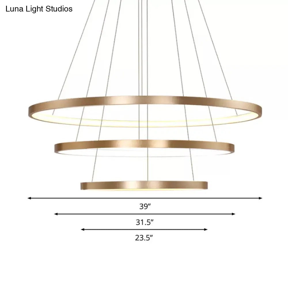 23.5/31.5 Gold Loop Chandelier Pendant With Modern Led Acrylic Ceiling Light In Warm/White