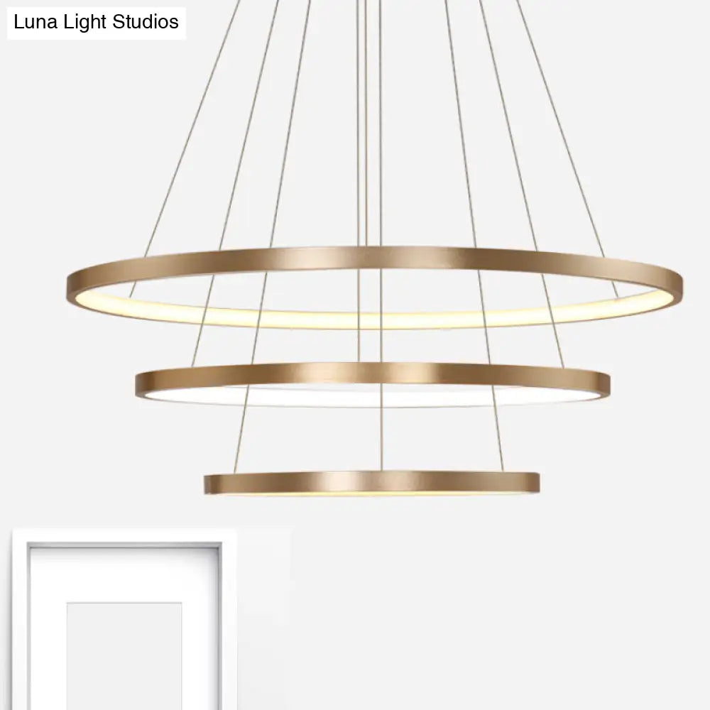 23.5/31.5 Gold Loop Chandelier Pendant With Modern Led Acrylic Ceiling Light In Warm/White