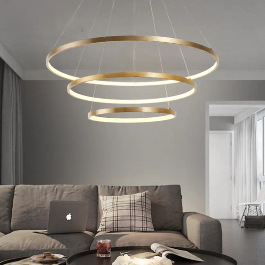 23.5/31.5 Gold Loop Chandelier Pendant With Modern Led Acrylic Ceiling Light In Warm/White / Small