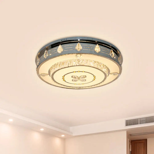 23.5’/31.5’ Led Round Flushmount Stainless-Steel Light Fixture With Clear Crystal Blocks -