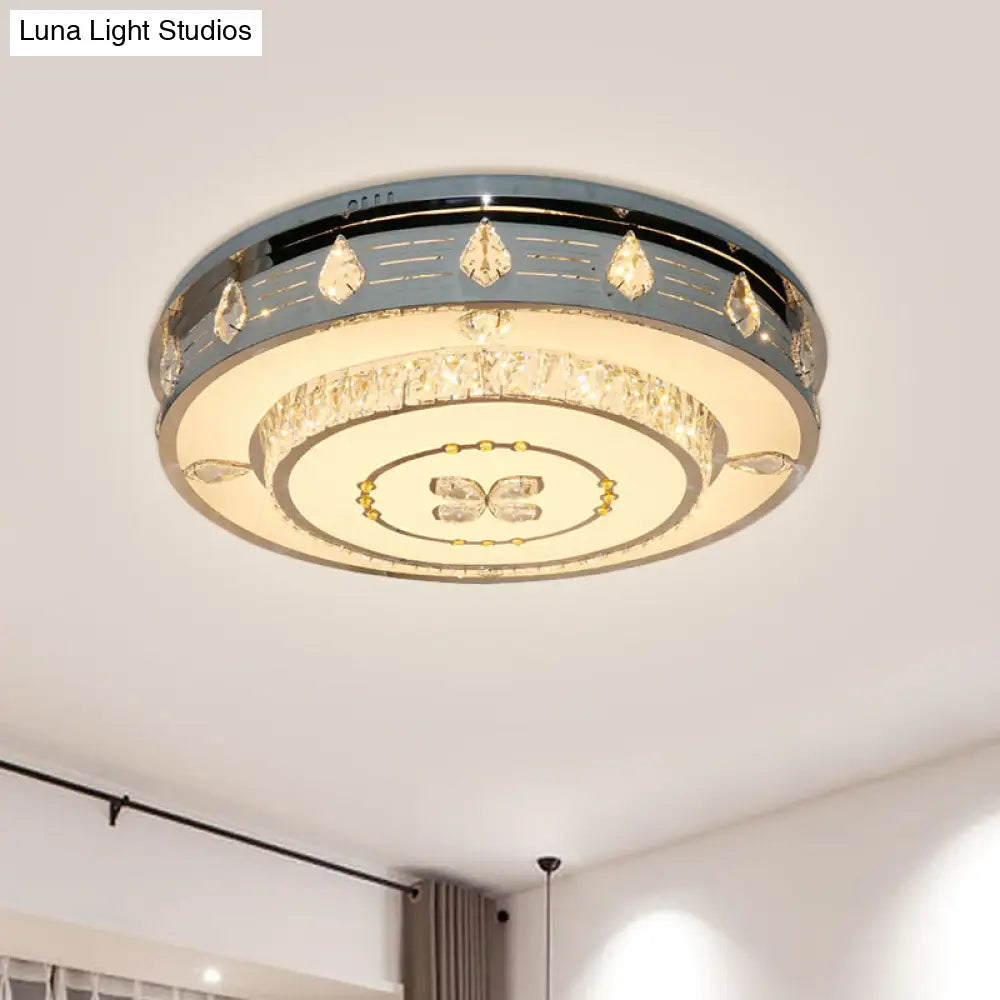 23.5/31.5 Led Round Flushmount Stainless-Steel Light Fixture With Clear Crystal Blocks -