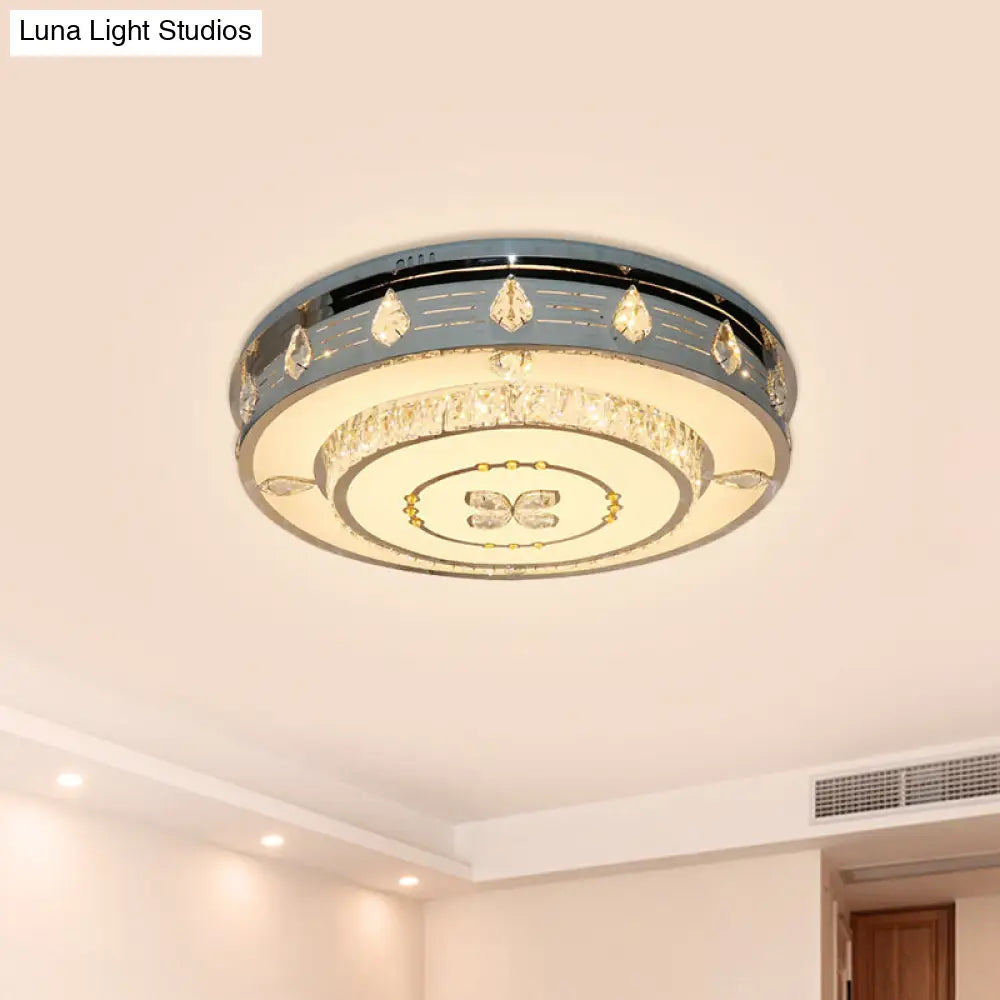 23.5/31.5 Led Round Flushmount Stainless-Steel Light Fixture With Clear Crystal Blocks -