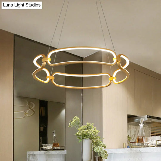 Minimalist Gold Metal Pendant Chandelier With Led - 23.5/31.5 Wide Bracelet Design