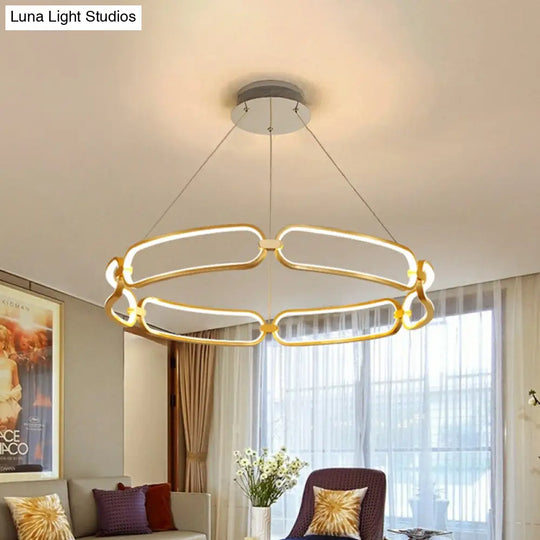 Minimalist Gold Metal Pendant Chandelier With Led - 23.5/31.5 Wide Bracelet Design