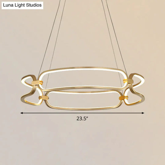 Minimalist Gold Metal Pendant Chandelier With Led - 23.5/31.5 Wide Bracelet Design