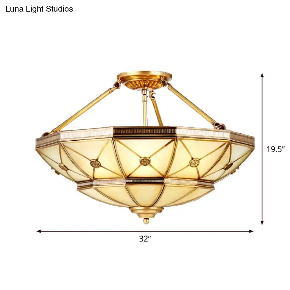 23.5’/32’ W 6/9-Light Semi Flush Mount Umbrella Frosted Glass Light Traditional Brass Style