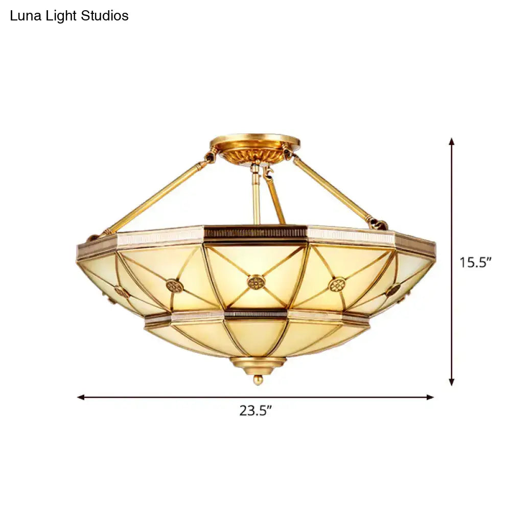 23.5’/32’ W 6/9-Light Semi Flush Mount Umbrella Frosted Glass Light Traditional Brass Style