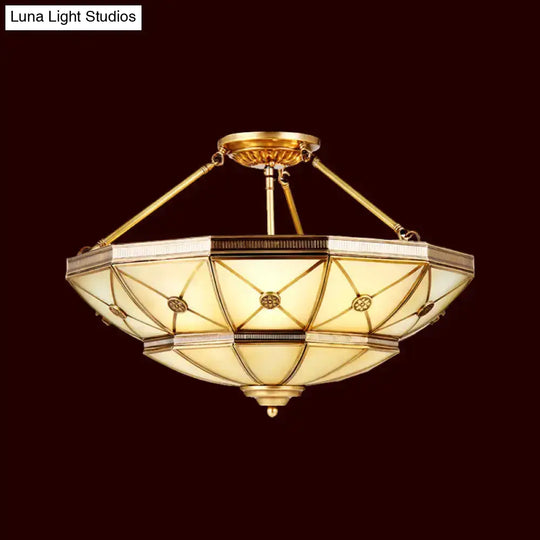 23.5’/32’ W 6/9-Light Semi Flush Mount Umbrella Frosted Glass Light Traditional Brass Style