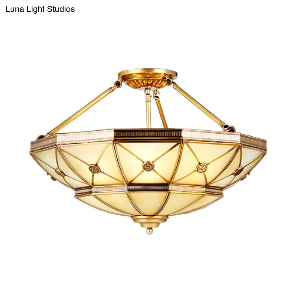 23.5’/32’ W 6/9 - Light Semi Flush Mount Umbrella Frosted Glass Light Traditional Brass Style