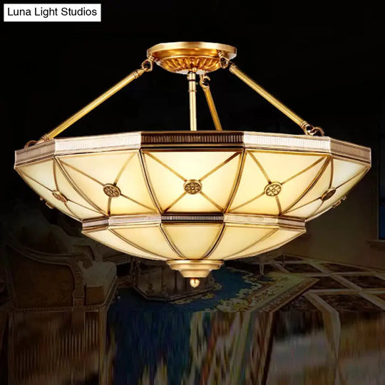 Traditional Brass Semi Flush Mount Light With Frosted Glass - 6/9 Lights 23.5/32 W / 23.5