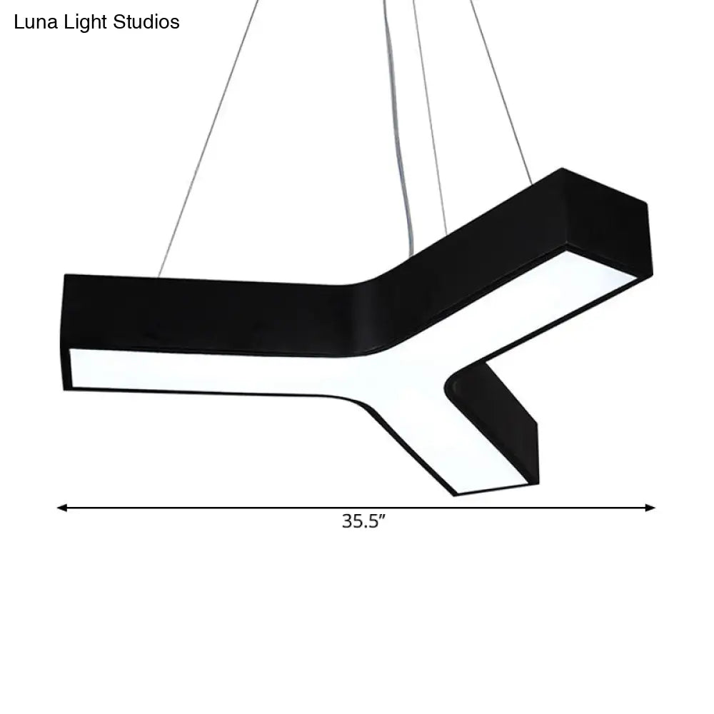Nordic Black Led Office Drop Pendant With Y-Shaped Acrylic Shade - 23.5/35.5/47 Wide Warm/White