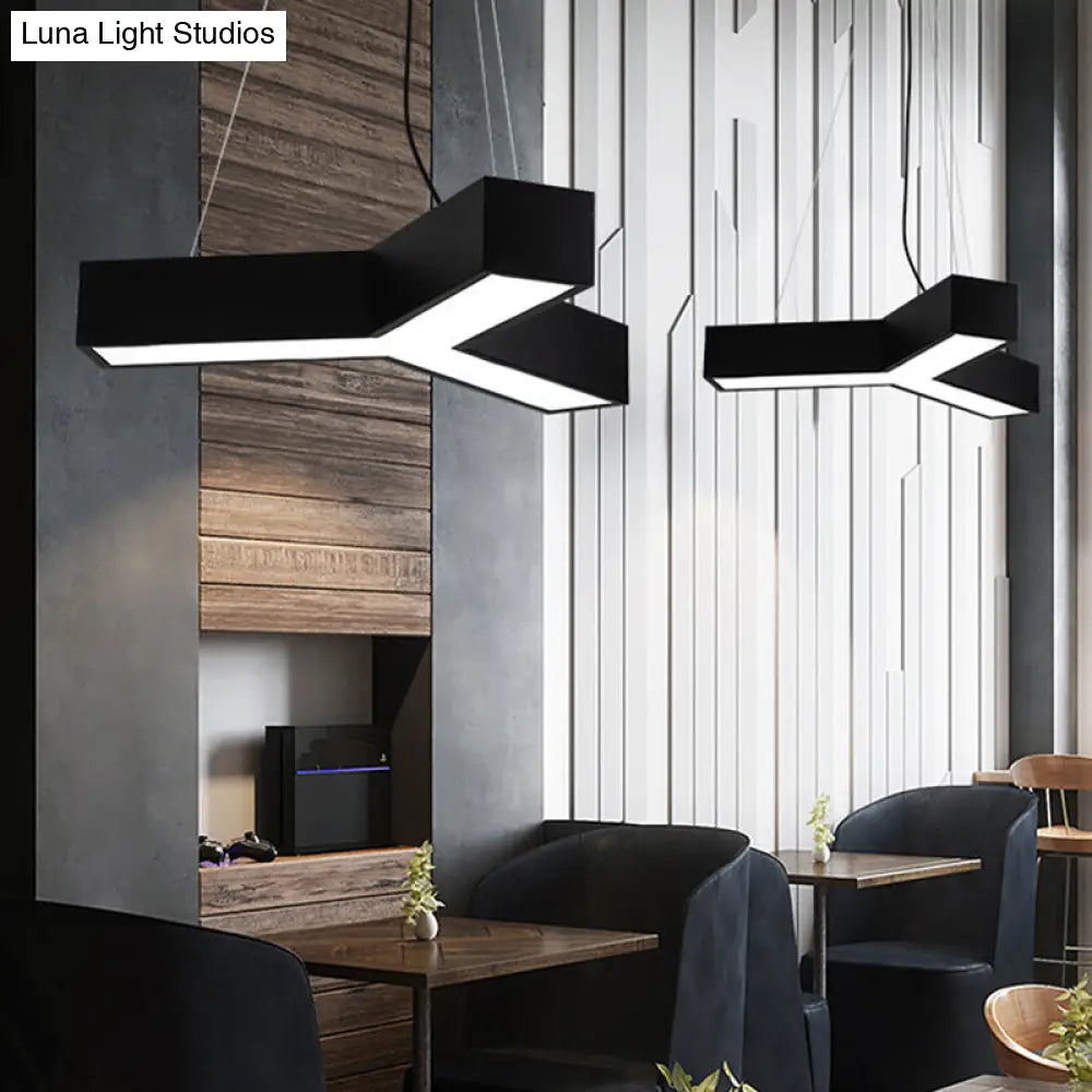 Nordic Black Led Office Drop Pendant With Y-Shaped Acrylic Shade - 23.5/35.5/47 Wide Warm/White