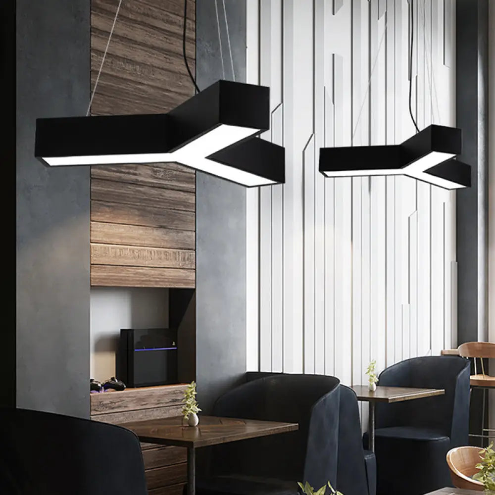 23.5’/35.5’/47’ Nordic Black Led Office Pendant Lamp With Y Shaped Acrylic Shade –