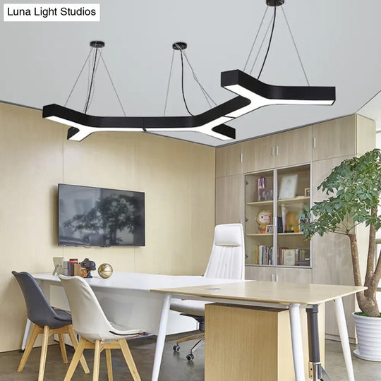 Nordic Black Led Office Drop Pendant With Y-Shaped Acrylic Shade - 23.5/35.5/47 Wide Warm/White