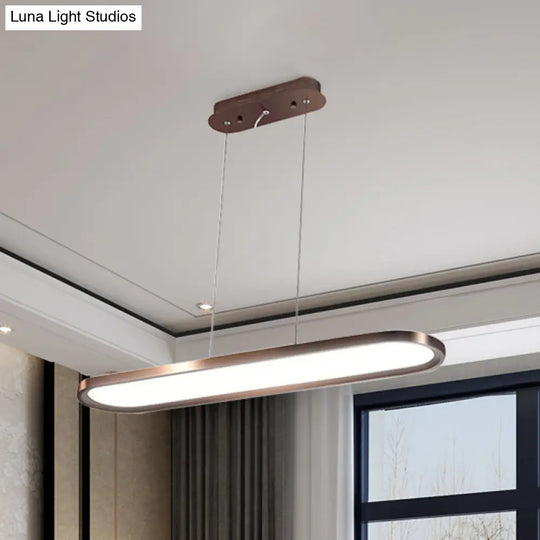 23.5-47 Wide Oval Acrylic Led Ceiling Pendant - White/Black/Brown Island Light In Warm/White Remote