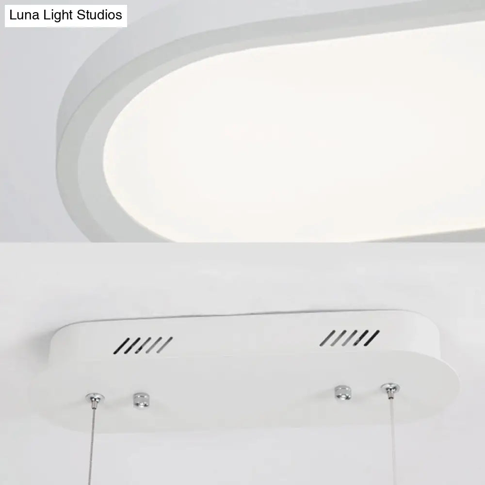 23.5-47 Wide Oval Acrylic Led Ceiling Pendant - White/Black/Brown Island Light In Warm/White Remote