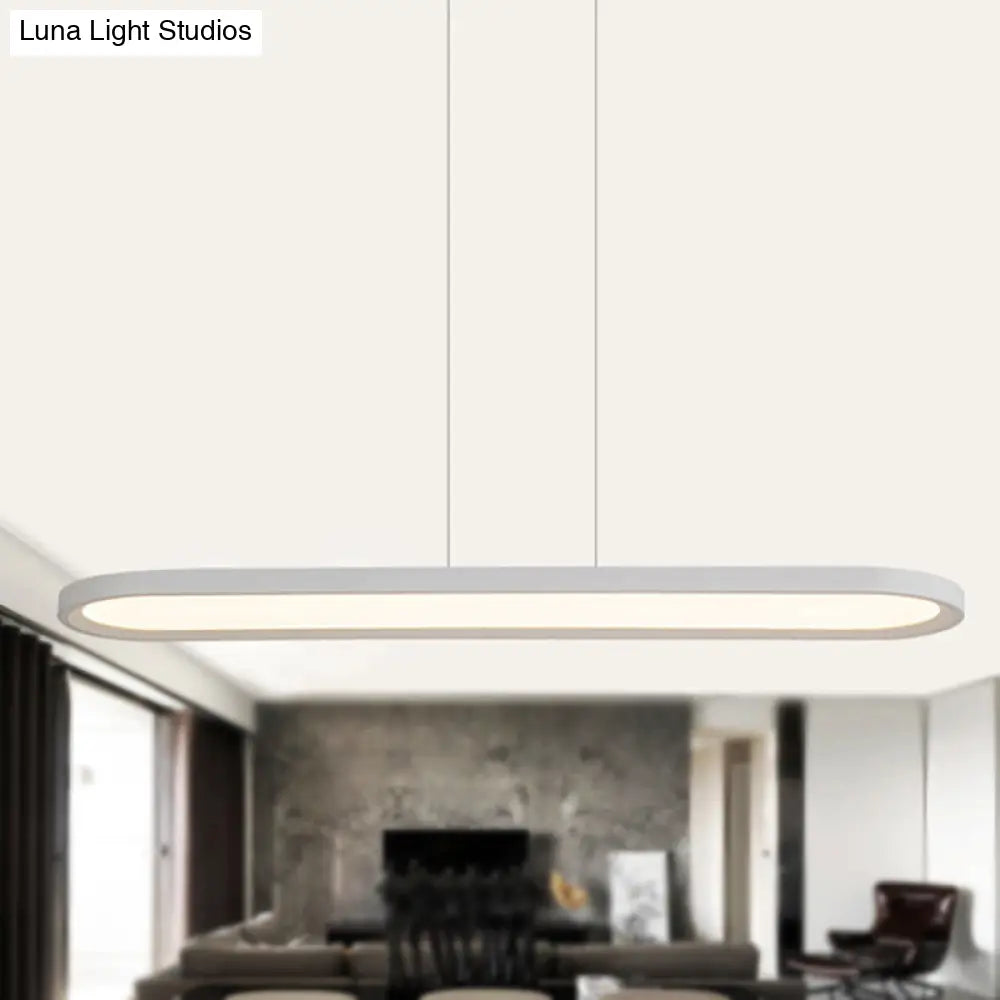 23.5-47 Wide Oval Acrylic Led Ceiling Pendant - White/Black/Brown Island Light In Warm/White Remote