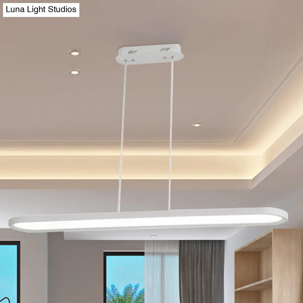 23.5-47 Wide Oval Acrylic Led Ceiling Pendant - White/Black/Brown Island Light In Warm/White Remote