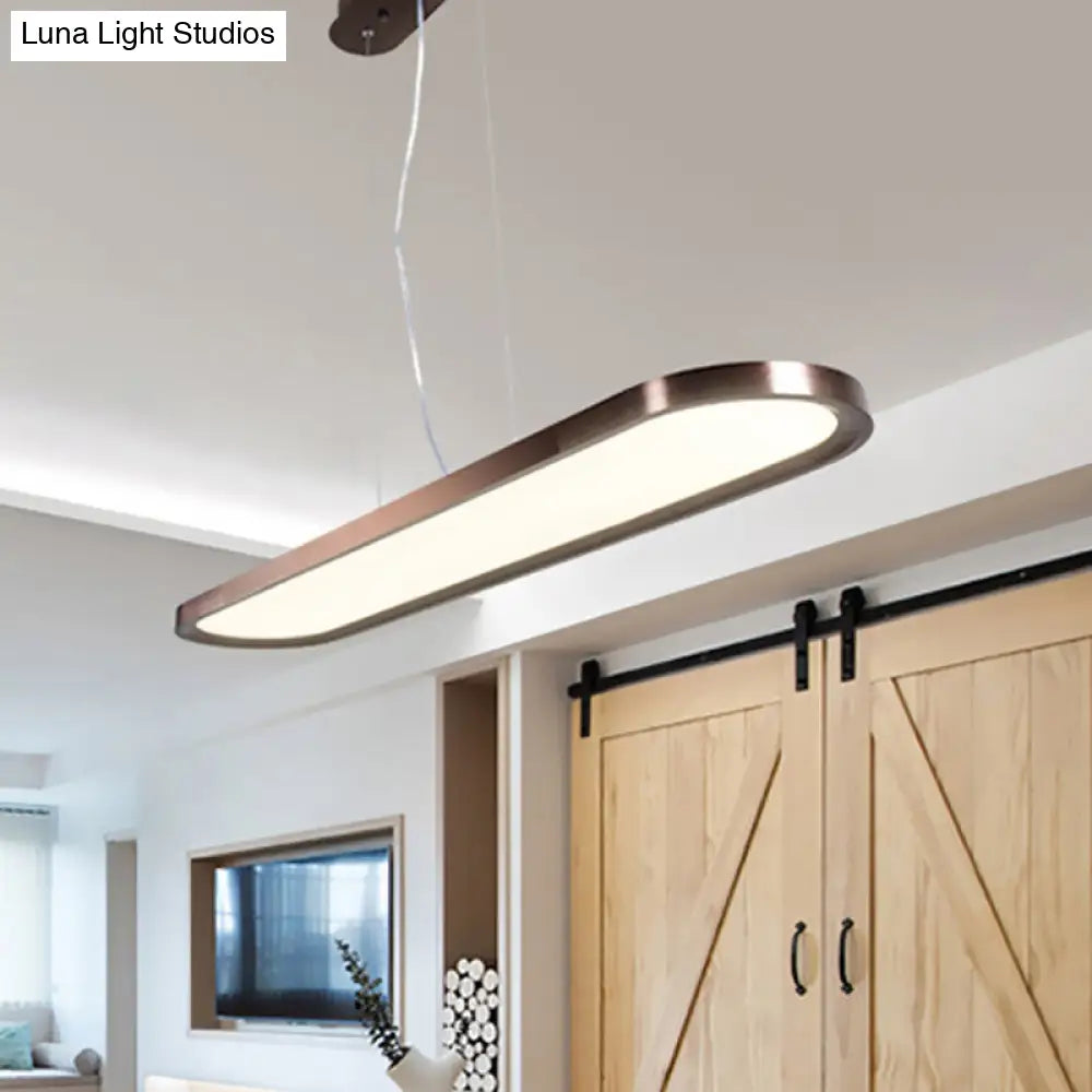 23.5-47 Wide Oval Acrylic Led Ceiling Pendant - White/Black/Brown Island Light In Warm/White Remote